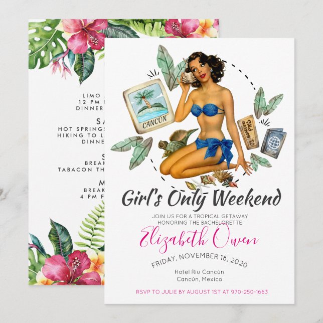 Bachelorette Destination Bikini Beach Bridal Bash Invitation (Front/Back)