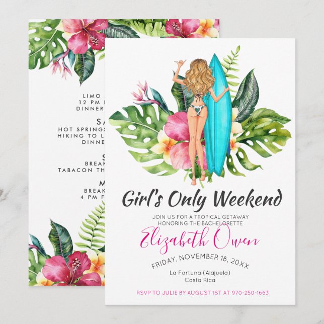 Bachelorette Destination Bikini Beach Bridal Bash Invitation (Front/Back)
