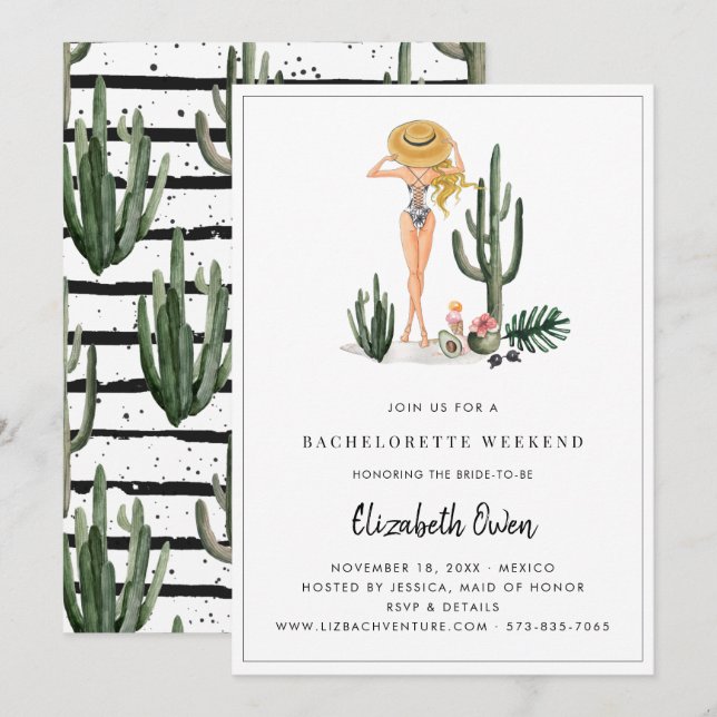 Bachelorette Destination Bikini Bridal Bash Invitation (Front/Back)