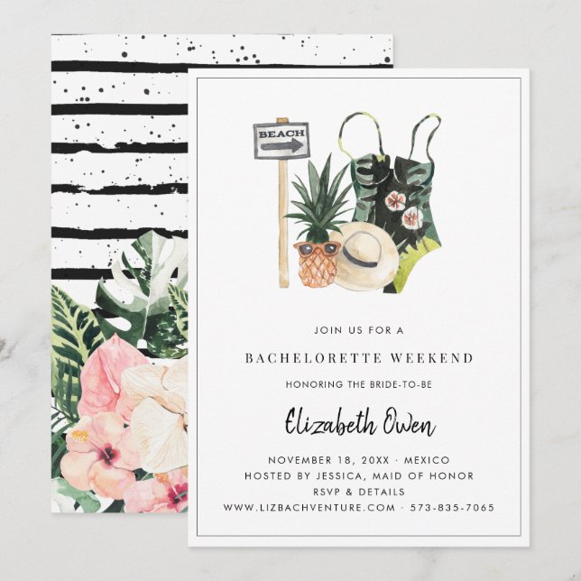 Bachelorette Destination Bikini Bridal Bash Invitation (Front/Back)
