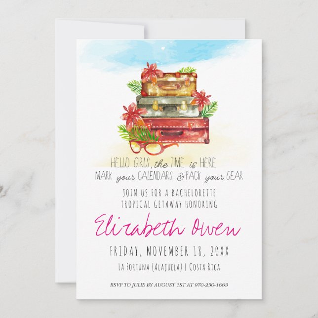 Bachelorette Destination Travel Party Invitation (Front)