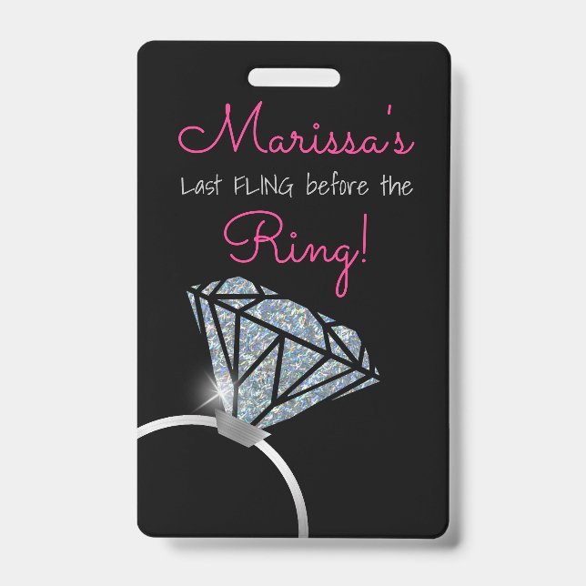 Bachelorette, Diamond ring, Party Pass, VIP ID Badge (Front)