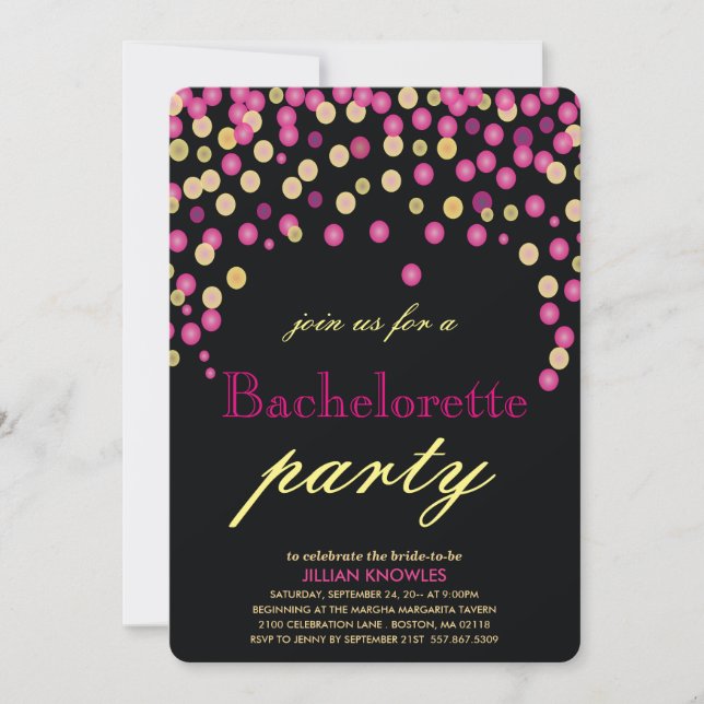 Bachelorette  Faux Pink Confetti Party Invitation (Front)