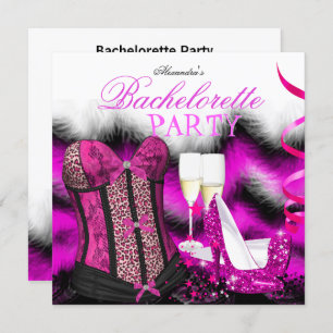 Bachelorette Feather Pink Corset Champagne Heels Invitation