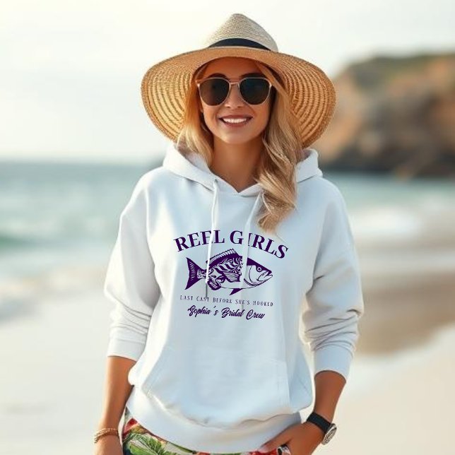 Bachelorette-Fisherman Style Reel Girls-Purple Hoodie (Bachelorette Bridal Crew Hoodie, Reel Girls Fisherman Style Hawaiian Purple)