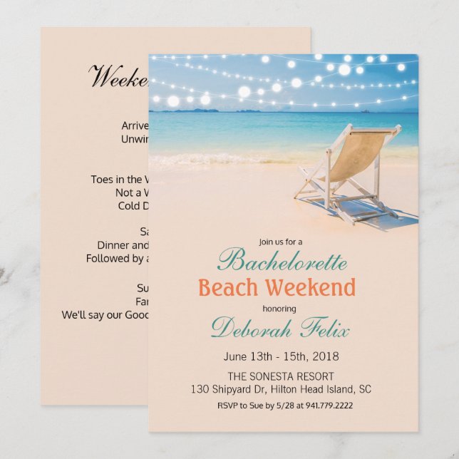 Bachelorette Getaway Beach Invitation (Front/Back)