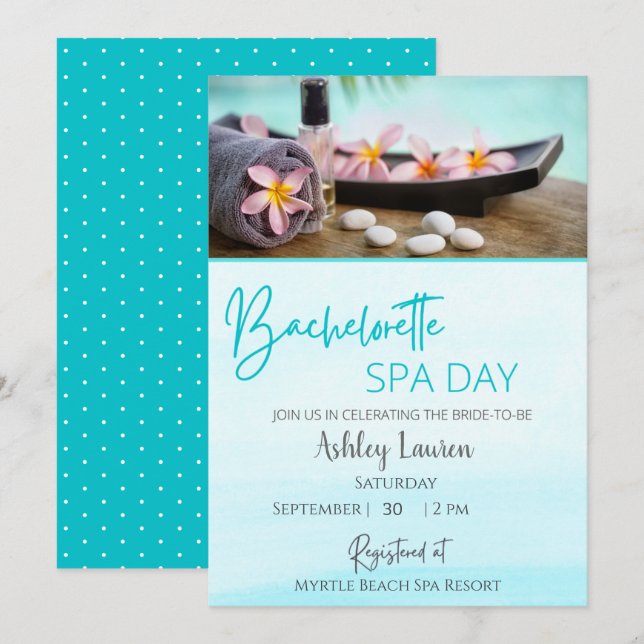 Bachelorette Girls Blue Spa Invitation (Front/Back)