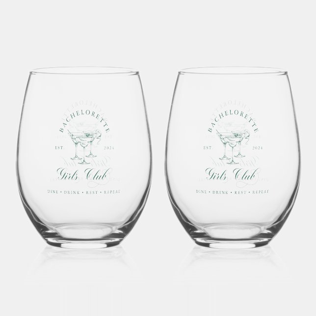 Bachelorette Girl's Club  Stemless Wine Glass (Back)