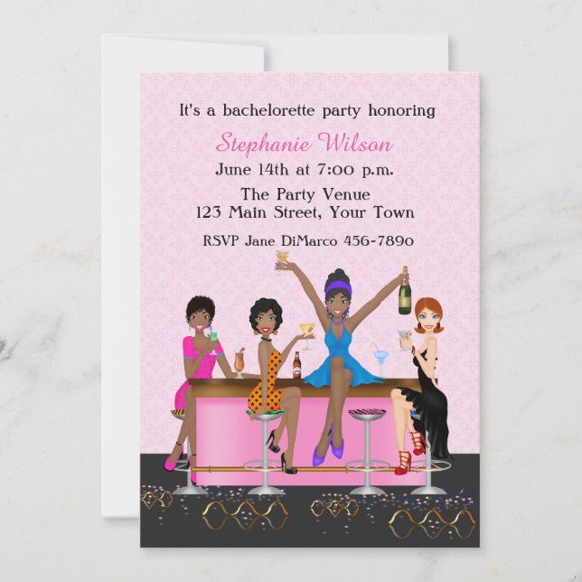 Bachelorette Girl's Night Out, African American Invitation (Front)