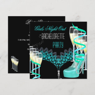 Bachelorette Girls Night Out Teal Blue Champagne Invitation