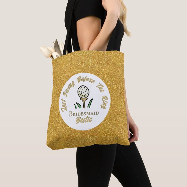 Bachelorette Golf Party Personalised Gold Glitter Tote Bag (Close Up)