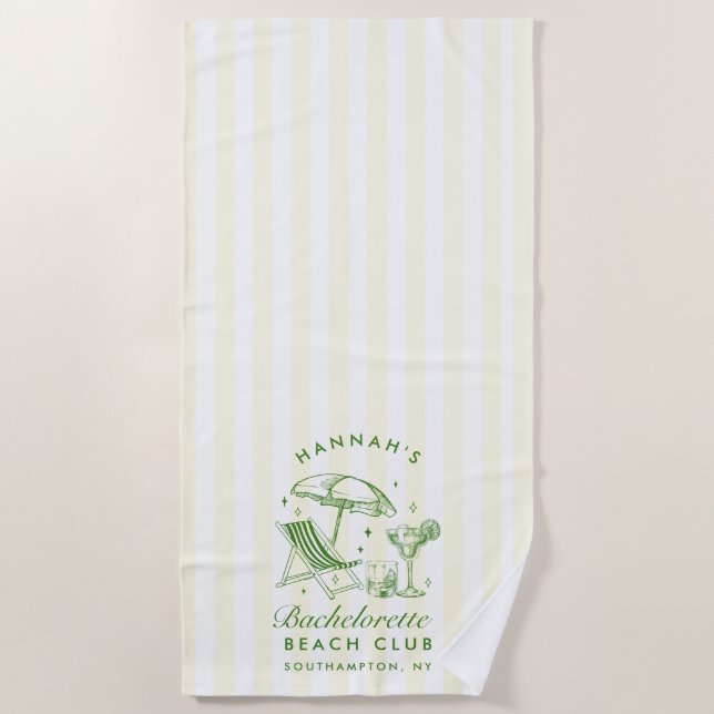 Bachelorette Green & Yellow Custom Modern  Beach Towel (Front)