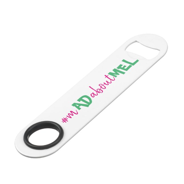 Bachelorette Hashtag Bottle Opener Pink Green (Front Angled)