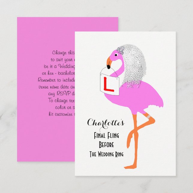 Bachelorette Hen Party Funny Pink Flamingo Bride Invitation (Front/Back)