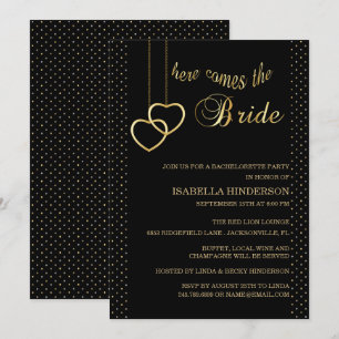 Bachelorette - Here Comes the Bride - Black & Gold Invitation