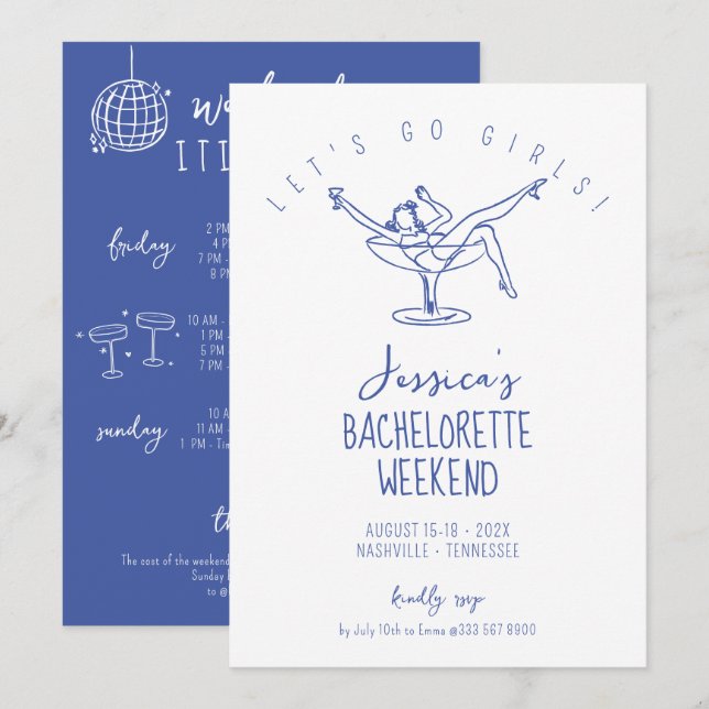 Bachelorette Invitation woman in cocktail glass (Front/Back)