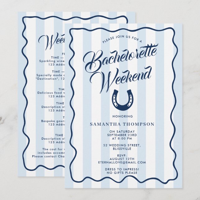 Bachelorette Itinerary Bach Weekend Horseshoe Invitation (Front/Back)