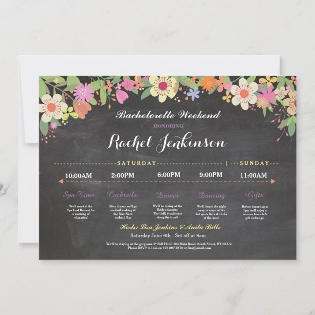 Bachelorette Itinerary Bridal Shower Chalk Invite (Front)