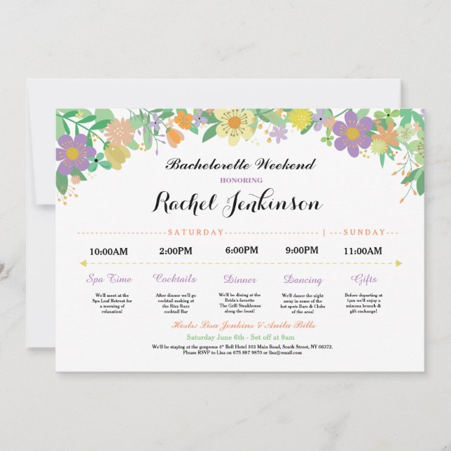 Bachelorette Itinerary Bridal Shower Purple Invite (Front)