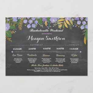 Bachelorette Itinerary Purple & Gold Chalk Invite