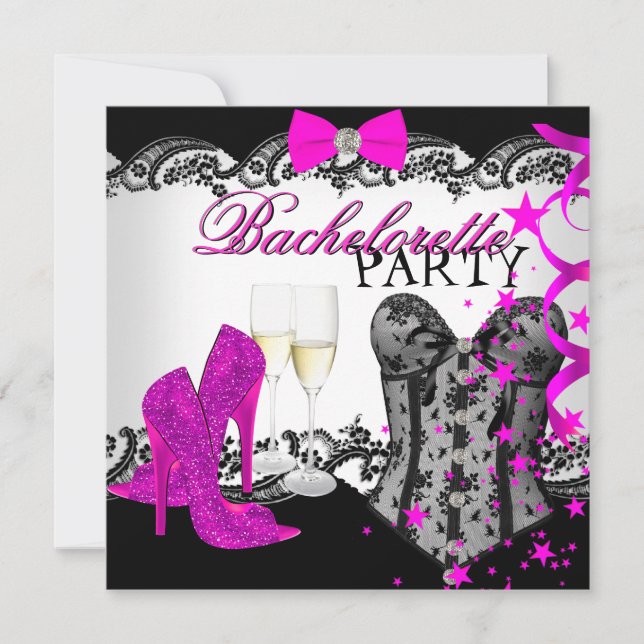 Bachelorette Lace Pink Corset Champagne Invitation (Front)