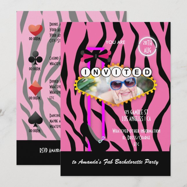 Bachelorette Las Vegas themed Casino Party photo Invitation (Front/Back)
