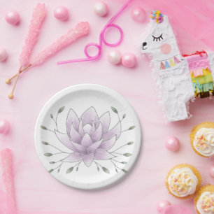 Bachelorette Leaf and Pink Lotus Party Paper Plate