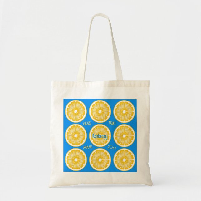 Bachelorette Lemon Slice Aqua & Yellow Tote Bag (Front)