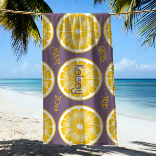 Bachelorette Lemon Slice Purple Yellow Beach Towel