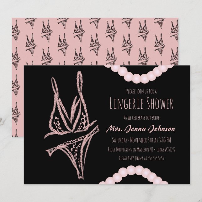 Bachelorette Lingerie Bridal Shower Pink Pearls (Front/Back)