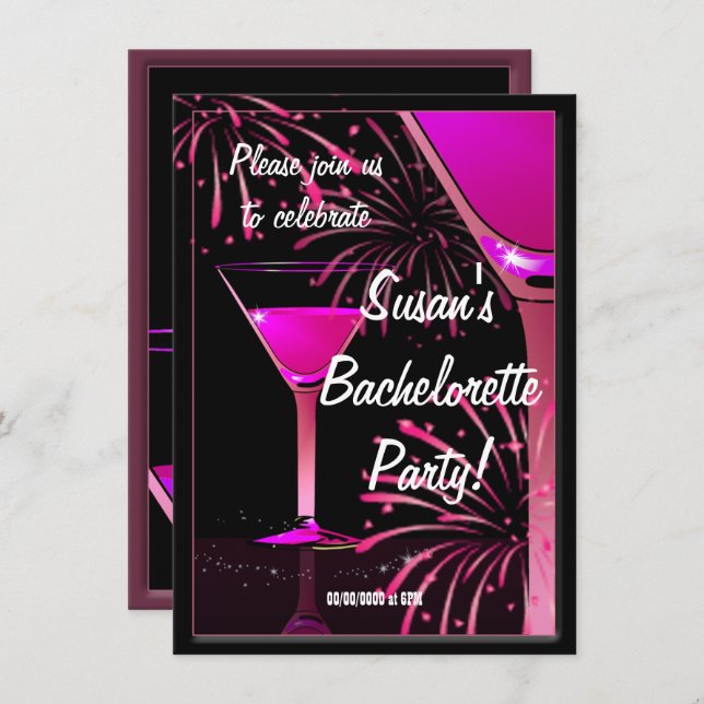 Bachelorette Martini Cocktail Pink Party Invitation (Front/Back)