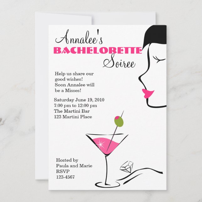 bachelorette Martini Soiree Invitation (Front)