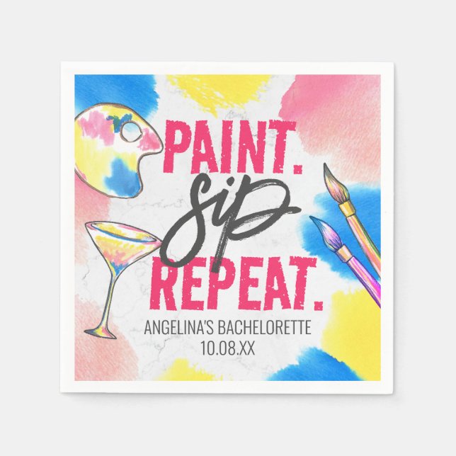 Bachelorette Modern Marble Paint and Sip Napkins (Front)