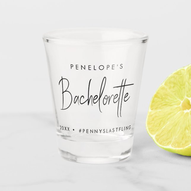 Bachelorette | Modern Minimalist Script Bridesmaid Shot Glass (Front)