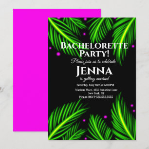 Bachelorette Neon Palm Leaf Tropical Bridal Shower Invitation