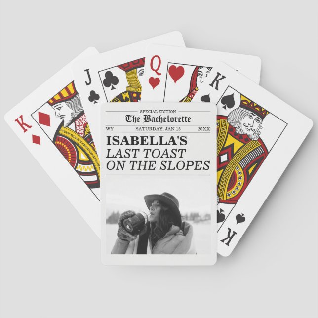 Bachelorette Newspaper Last Toast On The Slopes Playing Cards (Back)