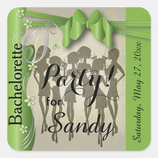 Bachelorette or Birthday Diva Girls - Peridot Square Sticker (Front)