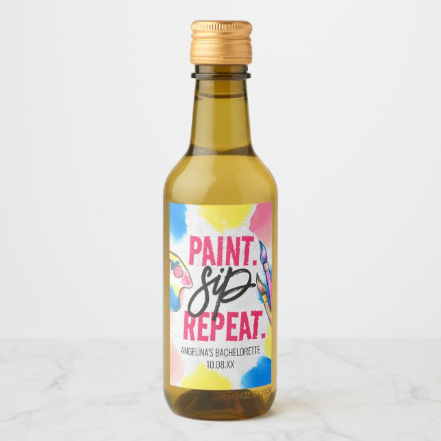 Bachelorette Paint and Sip Wine Party Favour Label (Front)
