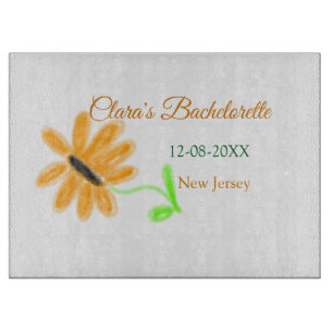 Bachelorette party add name date place sunflower cutting board