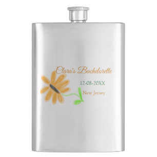 Bachelorette party add name date place sunflower  hip flask