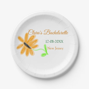 Bachelorette party add name date place sunflower  paper plate