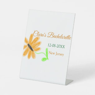 Bachelorette party add name date place sunflower  pedestal sign