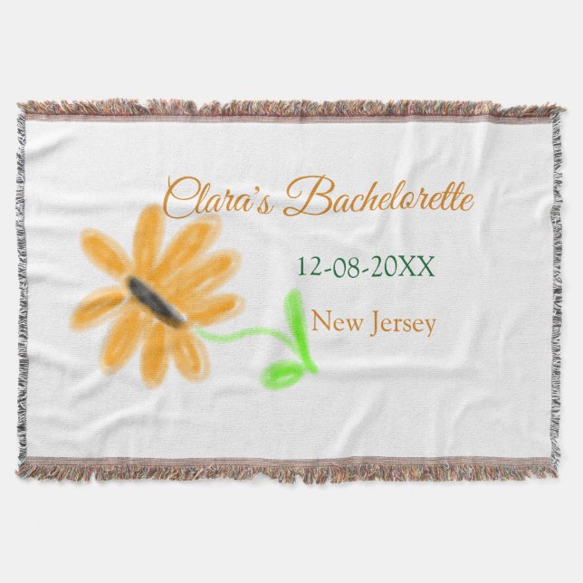 Bachelorette party add name date place sunflower  throw blanket (Front)