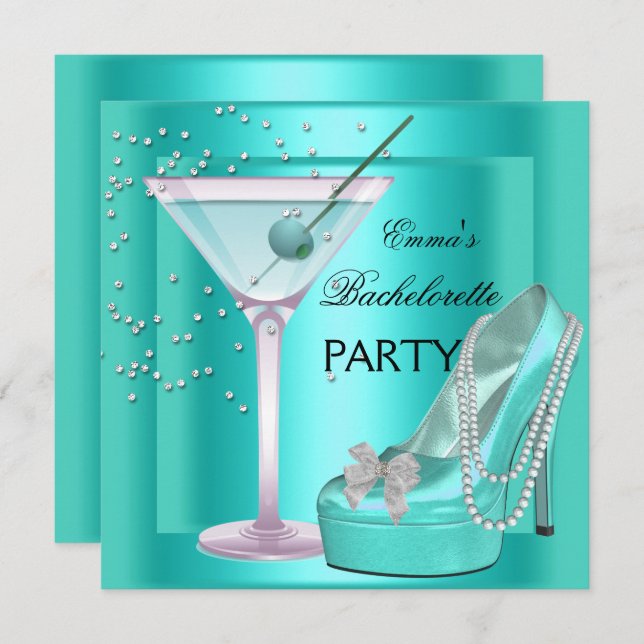 Bachelorette Party Aqua Teal Blue Turquoise Shoes Invitation (Front/Back)