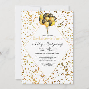 Bachelorette Party Balloon Gold Confetti Streamers Invitation