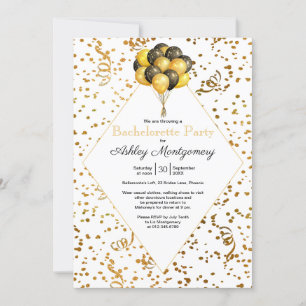 Bachelorette Party Balloon Gold Confetti Streamers Invitation