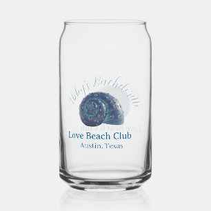 Bachelorette party beach club blue sea shell name can glass