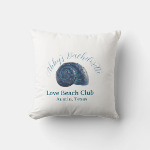 Bachelorette party beach club blue sea shell name  cushion