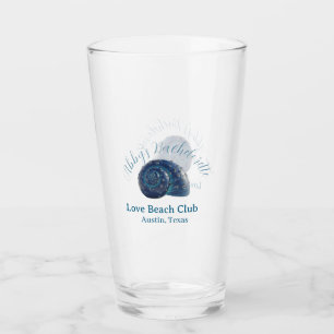 Bachelorette party beach club blue sea shell name glass