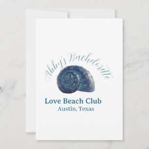 Bachelorette party beach club blue sea shell name invitation